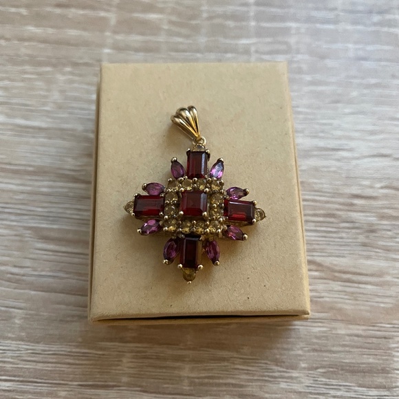 VINTAGE 10K SOLID Yellow Gold STAMPED Garnet Amethyst Citrine Pendant - Picture 2 of 9